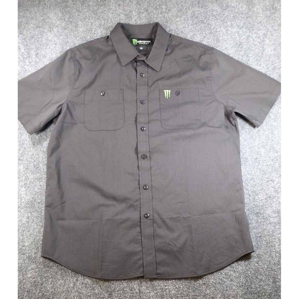 Monster Energy Button Down Short Sleeve Shirt- Embroidered Logo- Mens Large